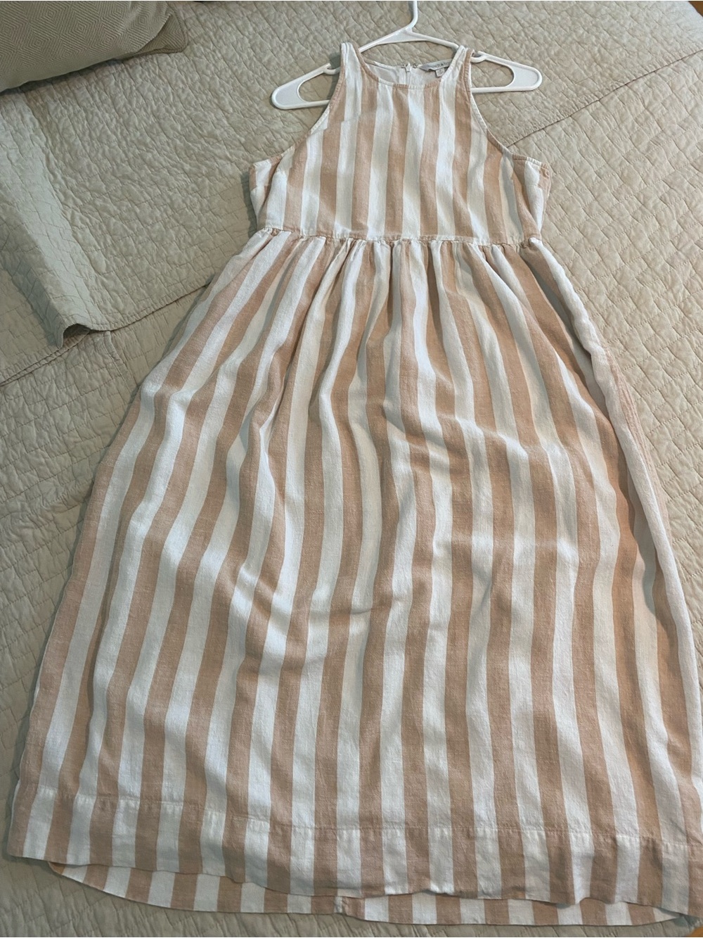 crown & ivy Beige and White Striped Halter Midi Dress